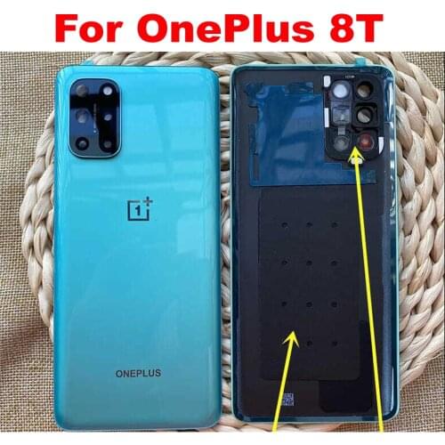 Original New Glass Panel Back Battery Cover Housing Door Rear Case For Oneplus 8T + Camera Frame with Adhesive tape Phone Lid