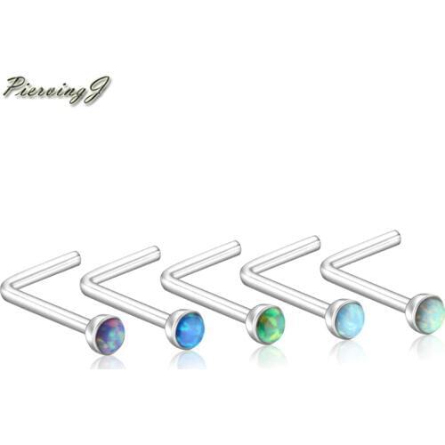 PiercingJ 20G Stainless Steel Round Opal Nose Rings Studs Body Piercing Jewelry L shape