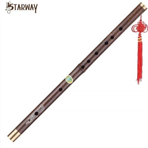 STARWAY Professional Black Bamboo Flute Traditional Handmade Chinese Musical Woodwind Instrument Key of D Study Level