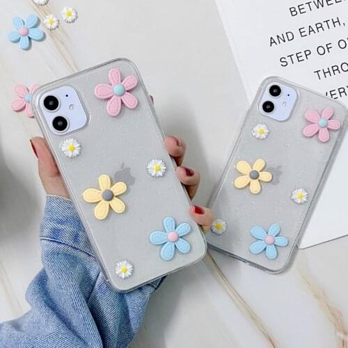 Clear 3D Chrysanthemum Pattern Phone Case For iPhone 11 Pro XS Max X XR 6 6s 7 8 Plus Glitter Cute Flower Cover