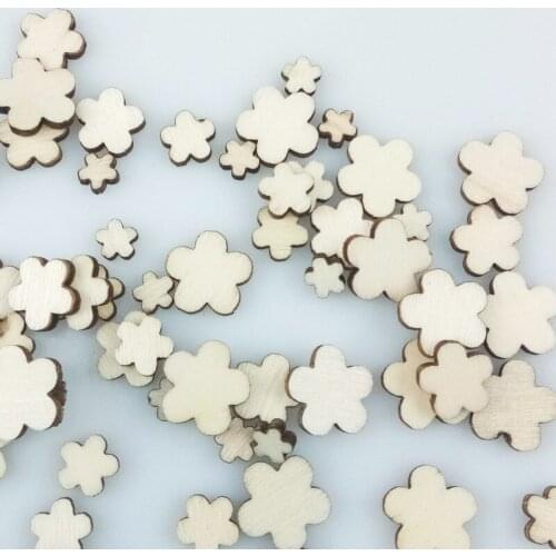 100pcs/bag Wooden Festival Wedding Supplies Small Flower Scene Party Props Decorations for Handmade DIY Crafts Wooden Home Decor