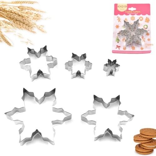 Christmas Snowflake Cookie Tools DIY Baking Stainless Steel Cake Mold Ice Flower Handmade Biscuit Mold 5pcs/set Bakery Appliance