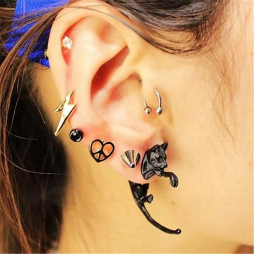 Hip Hop Style 3D Double Sided Earrings Halloween Black Cat Animal Ear Post Stud Earring Jewelry Women Gift 25mm x 23mm, 2 PCs