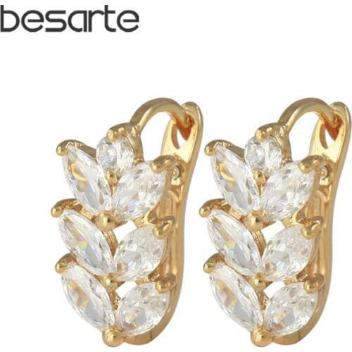 Leaf Cristal Gold Hoop Earrings For Women Brincos Ouro Bijoux Cuff Earings Bijouterie Aretes Mujer Korean Fashion Jewelry E0411