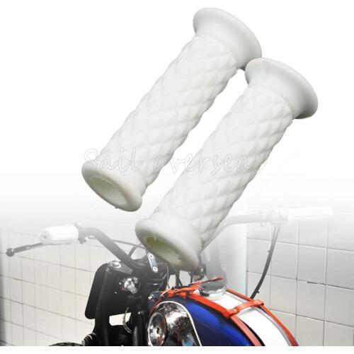 7/8'' Retro Vintage White Hand Grip Handlebar for Honda Suzuki Kawasaki Triumph Royal Enfield Cafe Racer Bobber Clubman Custom