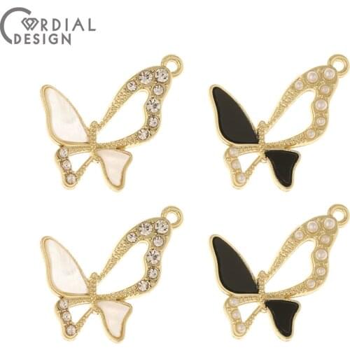 Cordial Design 50Pcs 24*24MM Jewelry Accessories/Rhinestone Pendants/Butterfly Shape/Jewelry Findings Components/Imitation Pearl