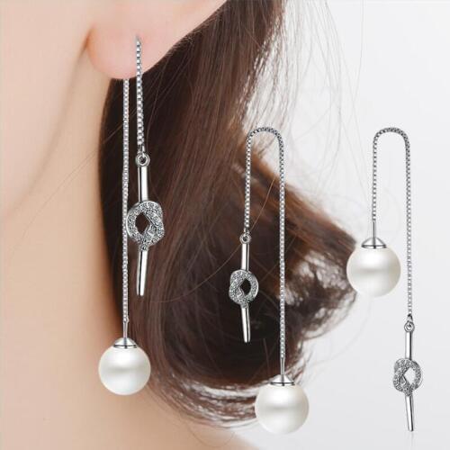 KOFSAC New Fashion 925 Silver Earrings For Women Exquisite CZ Sweet Love Heart Pearl Long Ear Line Jewelry Valentines Day Gifts