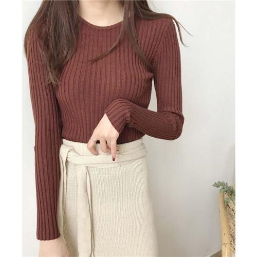 Women Sweater Knit O-neck Pullovers Female Slim Sweaters Pullover Fit Simple Solid Color Korean Fashion Tops Hot
