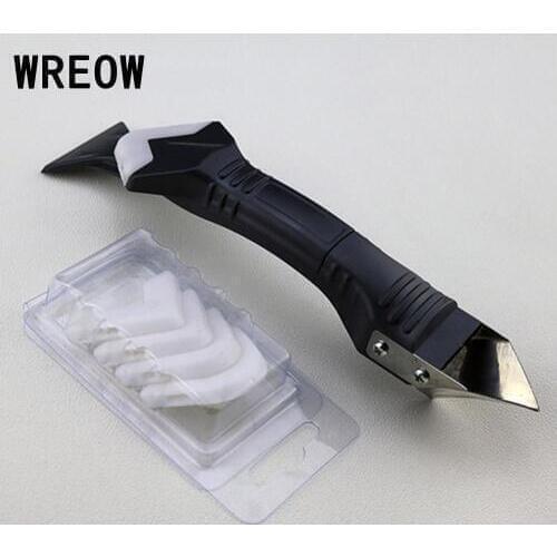 1Set Silicone Trowel Scraper Caulk Remover Finisher Tile Cleaner Remover Tool With 5pcs Exchangeable Pad