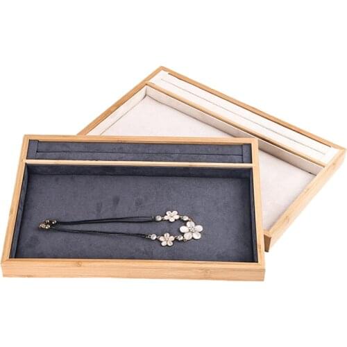 1 Pc Bamboo Wood Velvet Suede Ring Earrings Necklace Organizer Ear Studs Jewelry Display Stand Holder Jewelry Storage Showcases