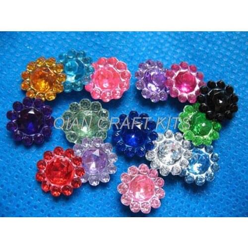 1000 Round Flower shaped gems 11mm-Mix colors acrylic shiny rhinestone dotted