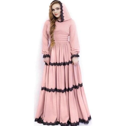 2021 African New Style Hooded Dress With Long Sleeves And Fashionable Womens Lace Elegant Temperament Elastic Waist Long Dress