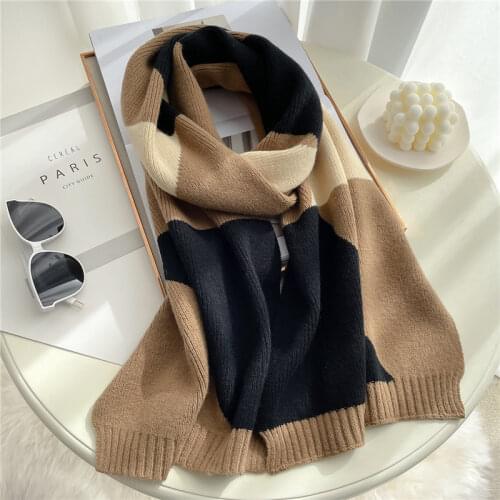 2021 Knitted Long Scarf Women Warm Pashmina Shawl Wrap Narrow Cashmere Thick Winter Scarves Spring Geometric Wool Bufanda
