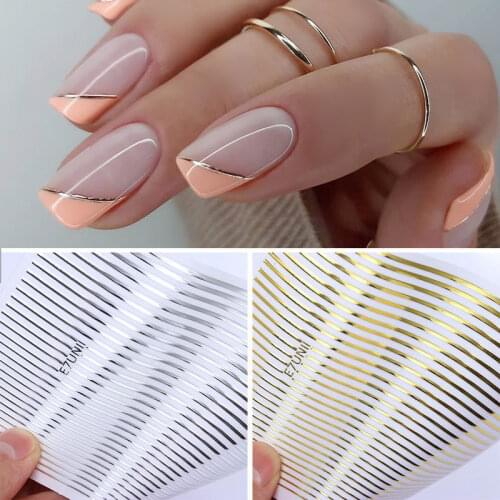1pc Gold Silver 3D Nail Stickers Metal Black Geometric Tassel Strip Line Adhesive Transfer Decals Nail Art DIY Design Decoration