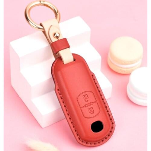 Pink Cow Leather Car Key Case Cover For Mazda 2 3 5 6 8 CX5 CX7 CX9 GT M3 M5 M6 M8 Atenza Axela Protection Key Shell Skin Bag