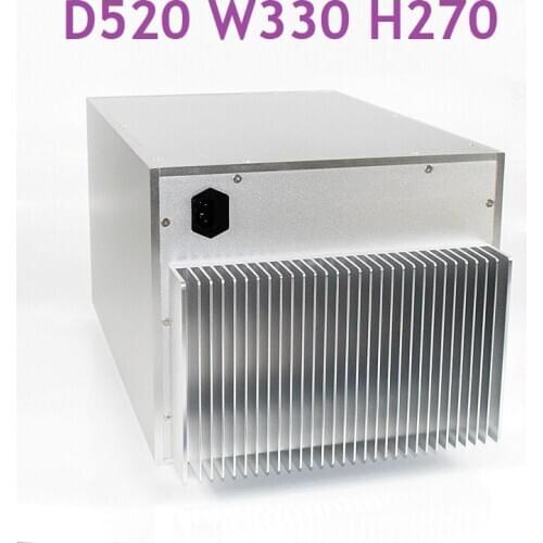 Size D520 W330 H270 Back Heat Sink Luxury Aluminum Case DIY Hifi Home Preamplifier Chassis Silver Tube Amplifier Housing WA128