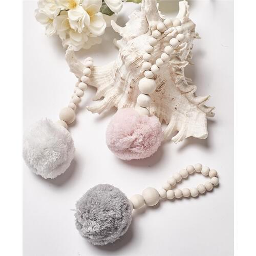 Wooden Beads Garland with Ball Tassels Wall Decoration Hanging Nursery Christmas Decor Natural Wedding Princess Room Tent Decor