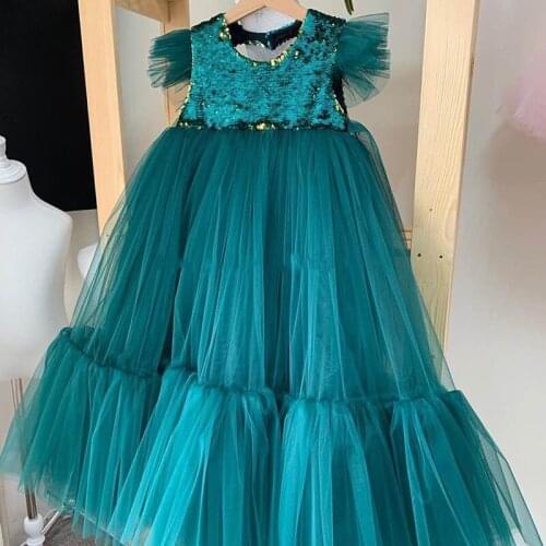 Kids Sequins Dress For Girls Flower Ball Gown Baby Girl Princess Dresses for Party Costumes Children Clothing Custom Any Color