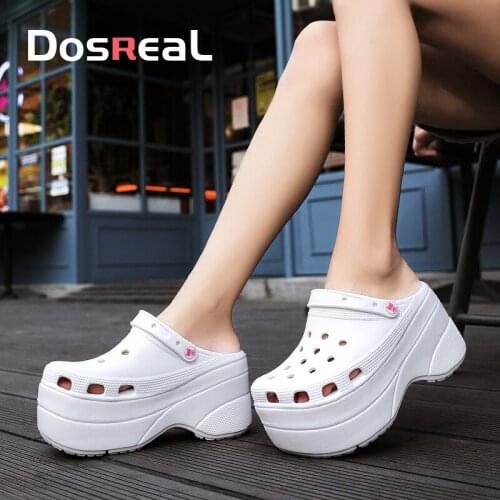 DOSREALSummer womens sandals thick-soled hole shoes wedges womens heightened fashion garden shoes outdoor beach shoes slippers