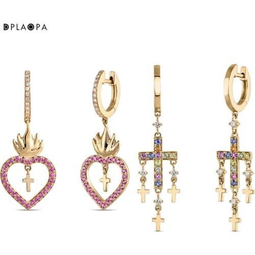 DPLAOPA 925 Sterling Silver Gold Earring Of Amulets Of Frida Women Wedding Jewelry Drop Earring Heart Cross Jewelry Gift