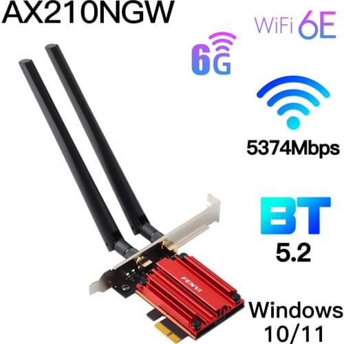 3000Mbps Dual Band Intel AX210 Wi-Fi 6E Wireless PCI-Express Adapter Bluetooth 5.2 Desktop Network Card 2.4G/5G/6Ghz 802.11AX/AC
