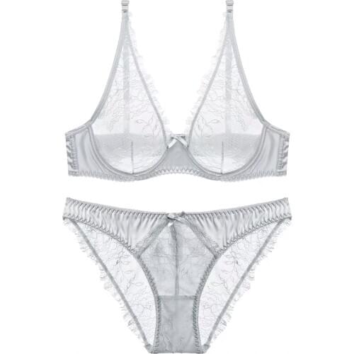 Sexy ultra-thin transparent 5/8 cup ladies bra set push up brassiere corset no sponge lingerie for women underwear panties