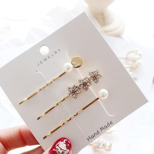 Korea Chic Metal Imitation Pearl Hair Clips Hairpins For Women Crystal Rhinestones Flower Heart Shape Hairgrip Hair Accessories