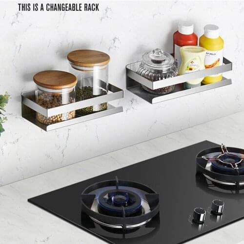 Для кухни Kitchen Accessories Wall Mount Shelf Self Adhesive Punch Free Spice Storage Rack Cocina Bathroom Stainless Steel Holde