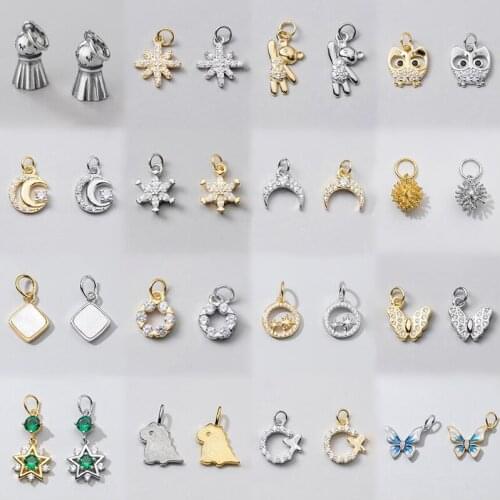 MEETSOFT Office 925 Sterling Silver Sweet Minimlist Zircon Charms of DIY Handmade Necklace Fine Jewelry wholesale Accessory Gift