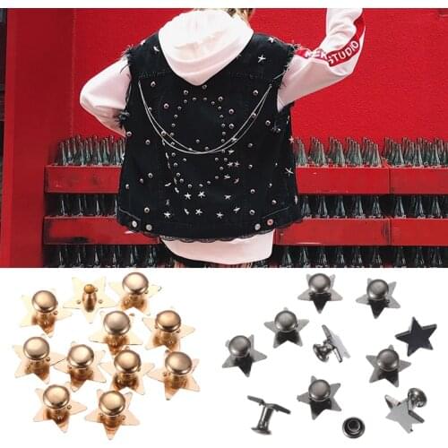 10Sets New Metal Stars Rivets DIY Clothing Bag Shoes Crafts Decor Supplies Garment Sewing Glass Drill Nail Button 9/12/19mm