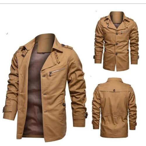 2021 New Men Cotton Jacket Men Fashion Large Lapel Windbreaker Mens Jacket Business Casual Single Breasted Trench Men Coat M-5XL
