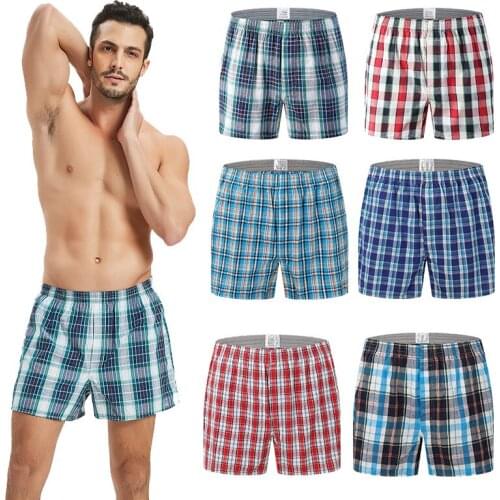 L-6XL Mens Boxer Shorts Men Arrow Pants Woven Cotton 100% Classic Plaid Combed Male Underpant Loose Soft Breathable Oversize