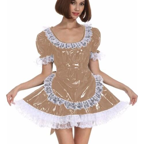 Maid Outfit Anime Cute Lace Trim Apron Lolita Cosplay Costume plus size 7XL A-line Mini Dress PVC Short Sleeve Pleated Dresses