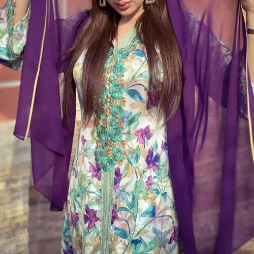 Middle East Womens 2021 Summer New Fashion Loose Printing With Hood Womens Dress Oversize African Long Sleeve Muslim Robe
