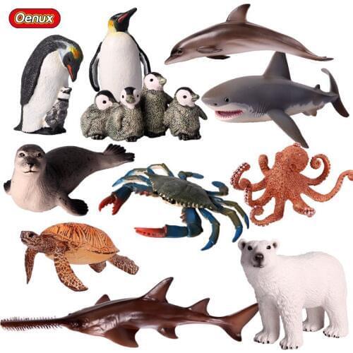 Oenux Ocean Animal Shark Simulation SeaLife Animals Octopus Turtle Miniature Action Figures Aquarium Educational Model Toys