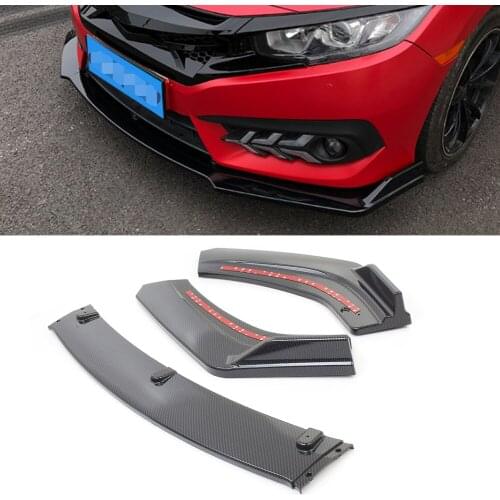 Front Bumper Cover Lip Spoiler For Honda Civic 2016 2017 2018 Car Accessories 3PCS Carbon Fiber Styling