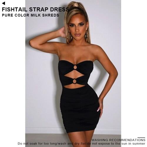Wrapped Breast Sexy Mini Pencil Skirt Waist Fish Tail Halters Pure Color Milk Silk Dress Bandage Nightclub Hollow Out