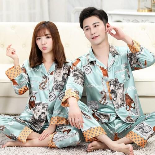 Couple Snight Pijamas Long Sleeved Silk Sleepwear Silk Pajamas for Women Pajamas Set Pijamas African Loungewear Mens Sleep Tops