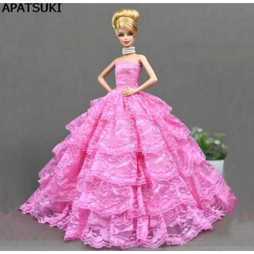 Pink Lace Wedding Dress for Barbie Doll Princess Evening Party Wears Dress Clothes Outfits For 1/6 Doll Accessories