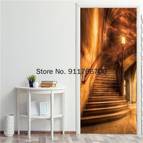 3D Wall Door Sticker Self-adhesive 2Pcs/Set Retro Book Shelf And Dinosaur Waterproof Wallpaper Decals Home Decor deursticker