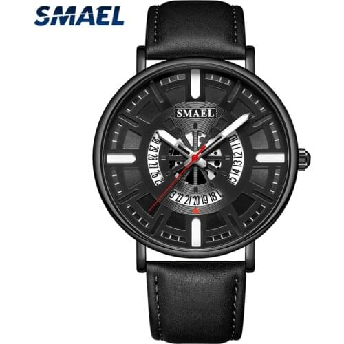 SMAEL Fashion Mens Quartz Top Brand Luxury Sports Watches Casual Leather Waterproof Military Watch Calendar Men Wrist Watch