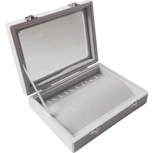 Glass Top 10 Hooks Jewelry Necklace Bracelet Display Box Tray Holder Storage