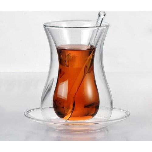 Turkish Bohea Double Wall Glass Insulated Thermal Cafe ESPRESSO SHOT Coffee Mug Beauty Black Tea Cup Saucer Teaspoon Sets Teacup