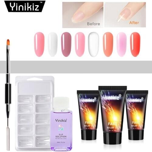 Yinikiz Acrylic Poly Extension Nail Gel 30ml Fast UV Builder Gel Nail Camouflage Extension Gel Lacquer Makeup Brush Set