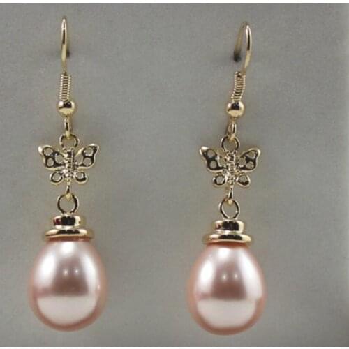 Womens fashion style metal plated butterfly accessories 12x16mm light pink water drop Shell Pearl Earrings