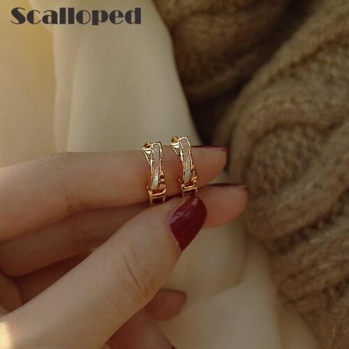 SCALLOPED Fashion Shell Cross Earrings High Quality Gold Plated Luxury Milkshake Color Enamel Summer New Women Fine Jewellery
