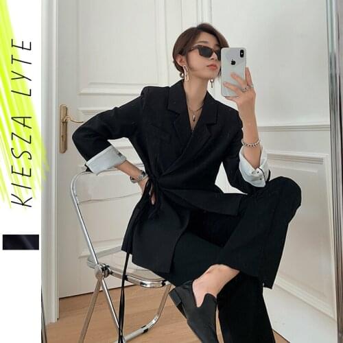 Women Blazer Fashion Solid Black Embroidery Lace Up Casual Female Loose Work Wear Suit Jacket Outwear Blaser Femme 2020 Autumn