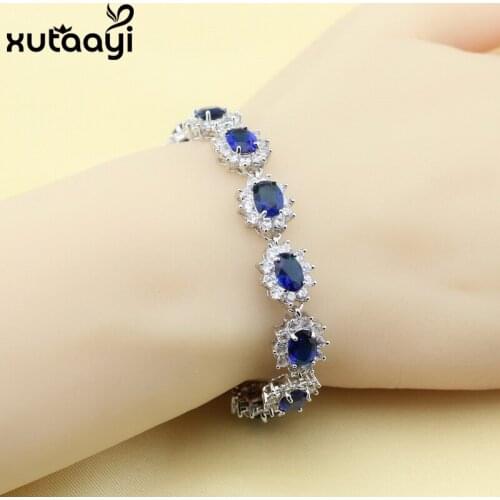 Hight Quality Blue Zircon White Crystal Silver colorcolor Jewelry For Women Adjustable Link Chain Bracelet Length 20 cm