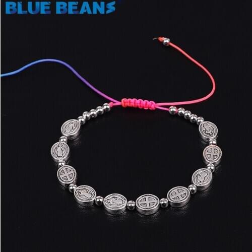 Bohemia Cross Bracelets Women Lucky Silver Color Beads Rope Pendant Beaded palm Charm Bracelets fashion friend Jewelry Gift