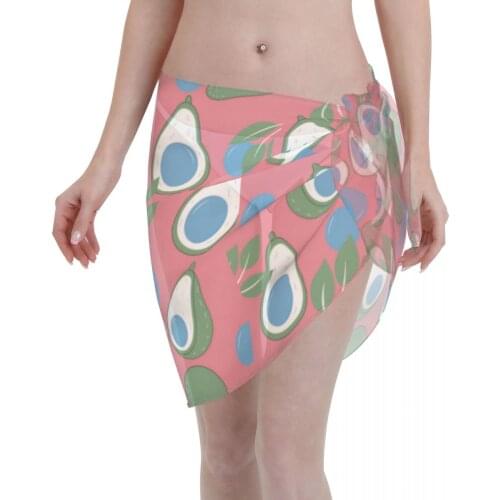 Women See-Through Beach Bikini Cover Up Wrap Scarf Swimwear Pareo Sarong Dress Avocado And Leaves Casual Beach Dress